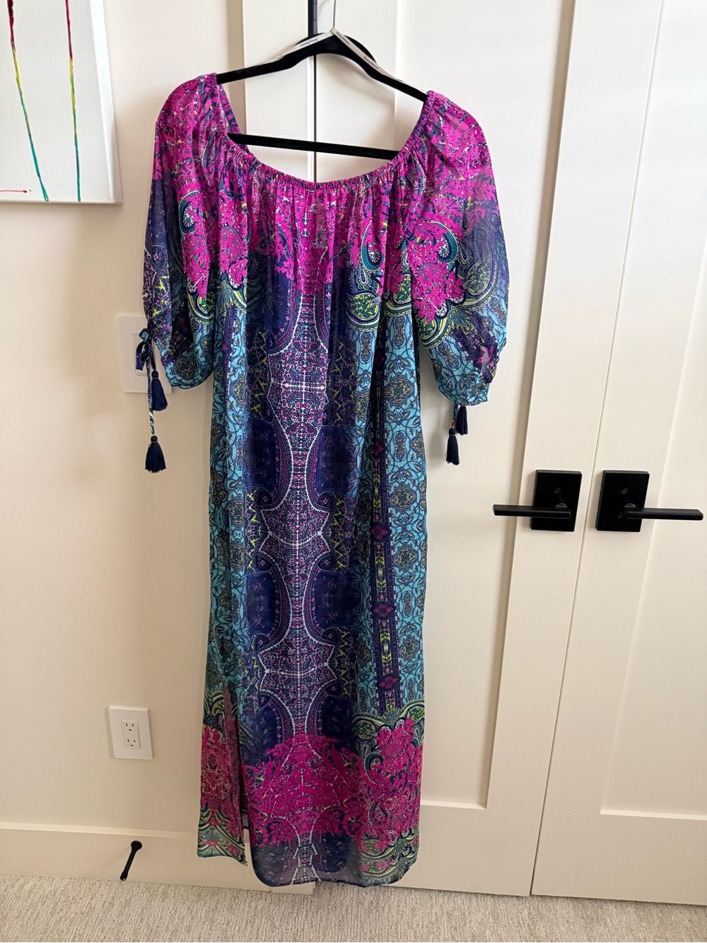 Tommy Bahama Pink and Blue Paisley Off-Shoulder Swim Coverup